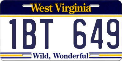 WV license plate 1BT649