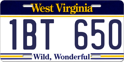 WV license plate 1BT650