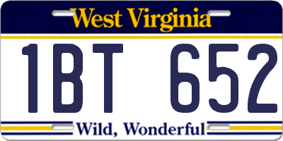 WV license plate 1BT652