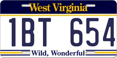 WV license plate 1BT654