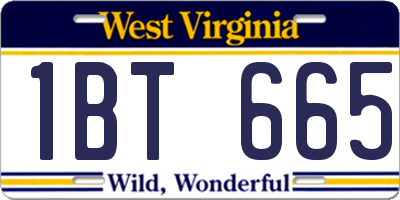 WV license plate 1BT665