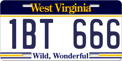 WV license plate 1BT666