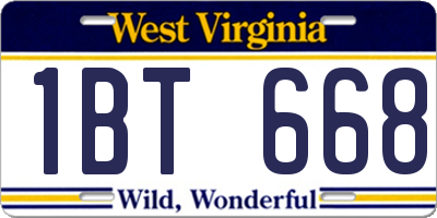 WV license plate 1BT668