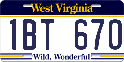 WV license plate 1BT670
