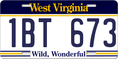 WV license plate 1BT673