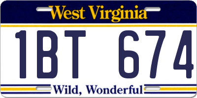 WV license plate 1BT674