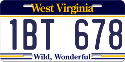 WV license plate 1BT678