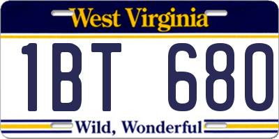 WV license plate 1BT680