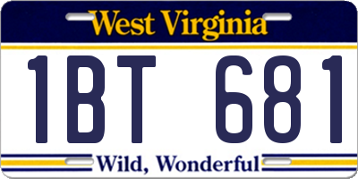 WV license plate 1BT681