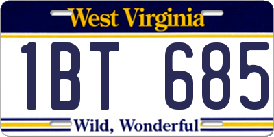 WV license plate 1BT685