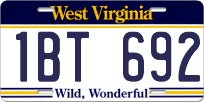 WV license plate 1BT692