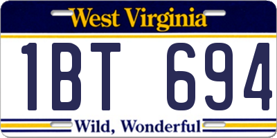 WV license plate 1BT694