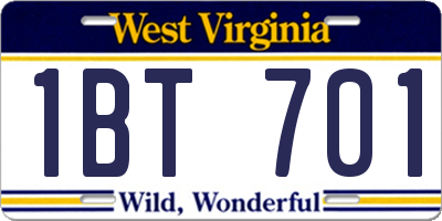 WV license plate 1BT701