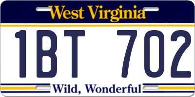 WV license plate 1BT702