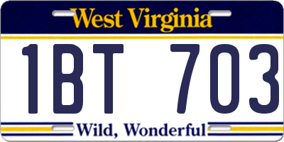 WV license plate 1BT703