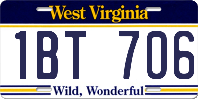 WV license plate 1BT706