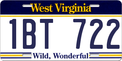 WV license plate 1BT722