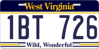 WV license plate 1BT726