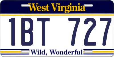 WV license plate 1BT727
