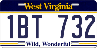 WV license plate 1BT732