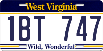 WV license plate 1BT747