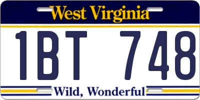 WV license plate 1BT748