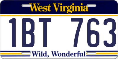 WV license plate 1BT763