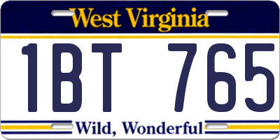 WV license plate 1BT765