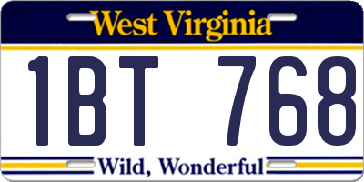 WV license plate 1BT768