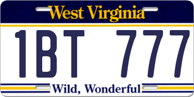 WV license plate 1BT777