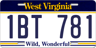 WV license plate 1BT781