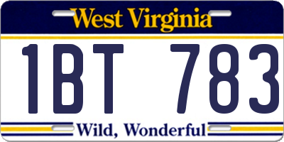 WV license plate 1BT783