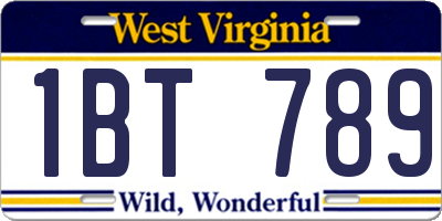 WV license plate 1BT789