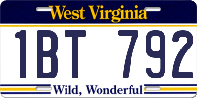 WV license plate 1BT792