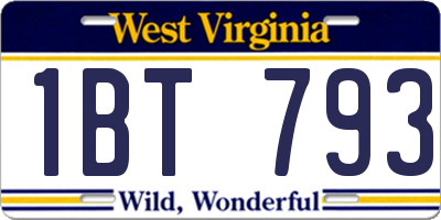 WV license plate 1BT793