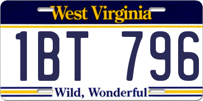 WV license plate 1BT796