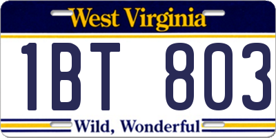 WV license plate 1BT803