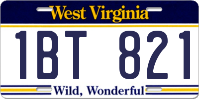 WV license plate 1BT821