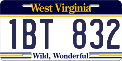 WV license plate 1BT832