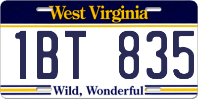 WV license plate 1BT835