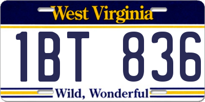 WV license plate 1BT836