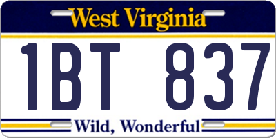 WV license plate 1BT837