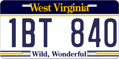 WV license plate 1BT840