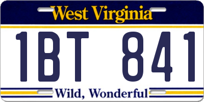 WV license plate 1BT841