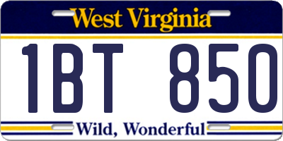 WV license plate 1BT850