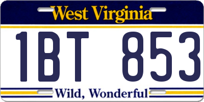 WV license plate 1BT853