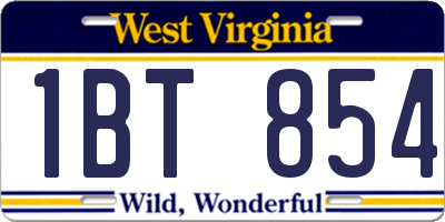 WV license plate 1BT854