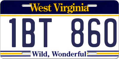 WV license plate 1BT860