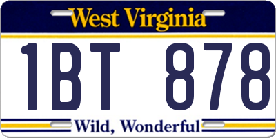 WV license plate 1BT878