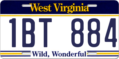 WV license plate 1BT884